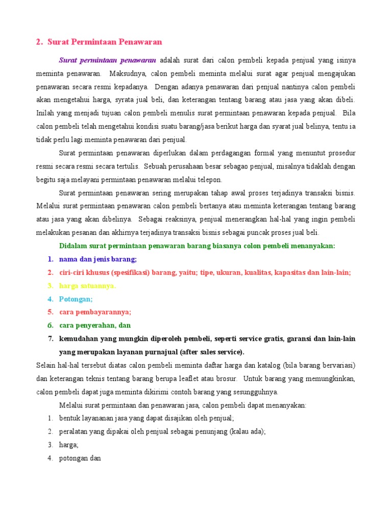 Contoh Surat Permintaan Penawaran Harga
