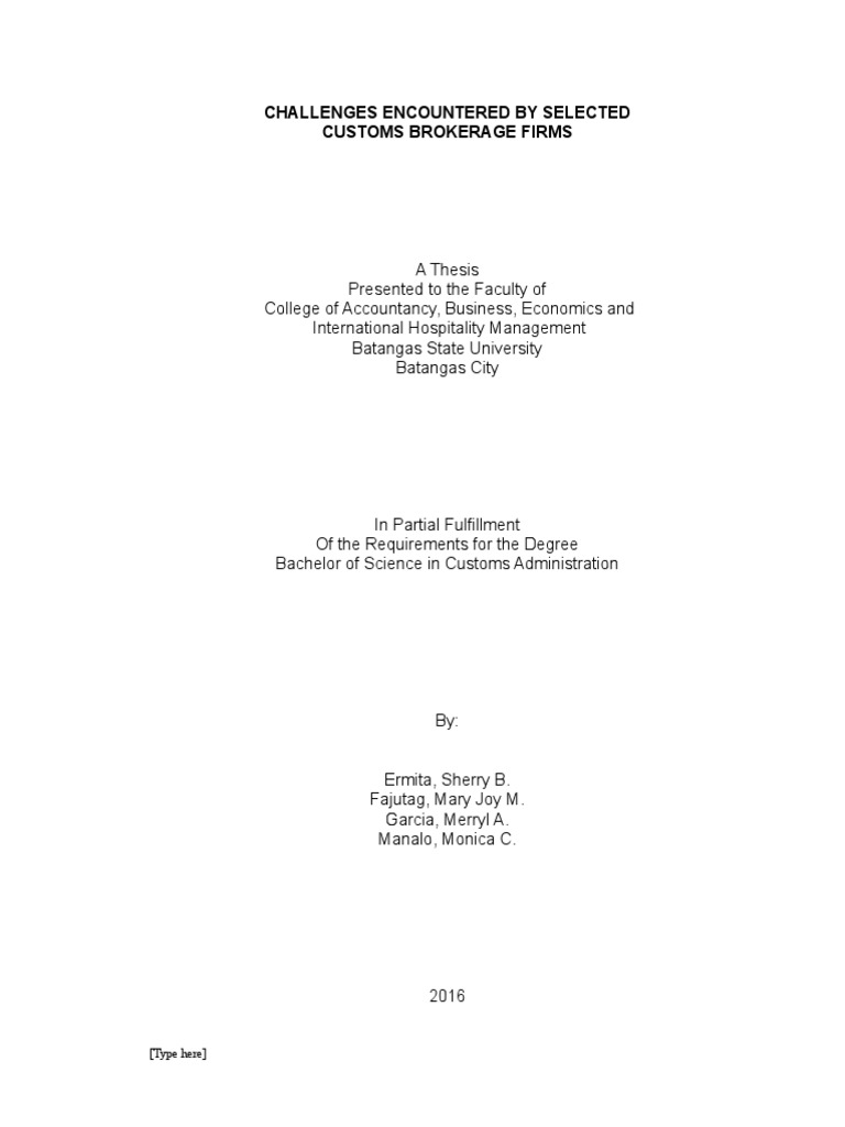 Challenges Encountered by Selected Customs Brokerage Firms | PDF | Customs  | Cargo