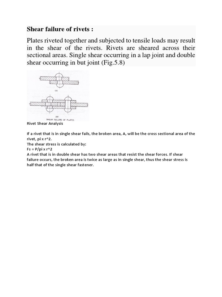 Shear Failure in Riveted Joints | PDF | Shear Stress | Rivet