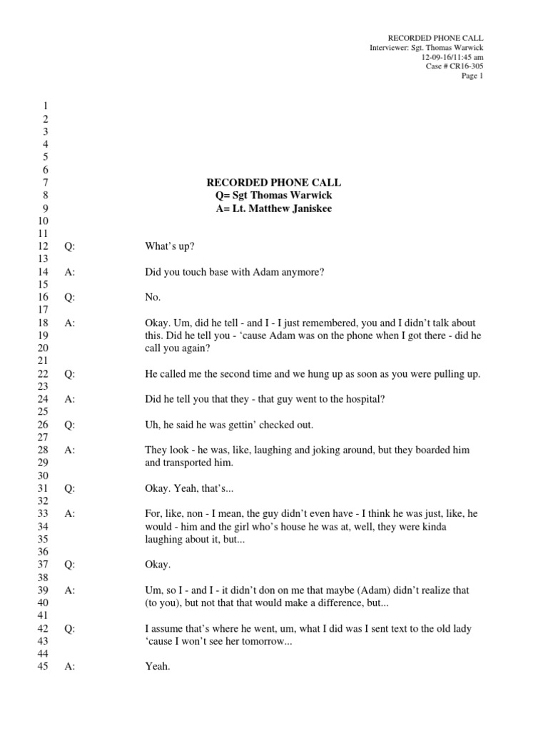 TRANSCRIPT - Call 4 - Warwick To Janiskee | PDF | Leisure