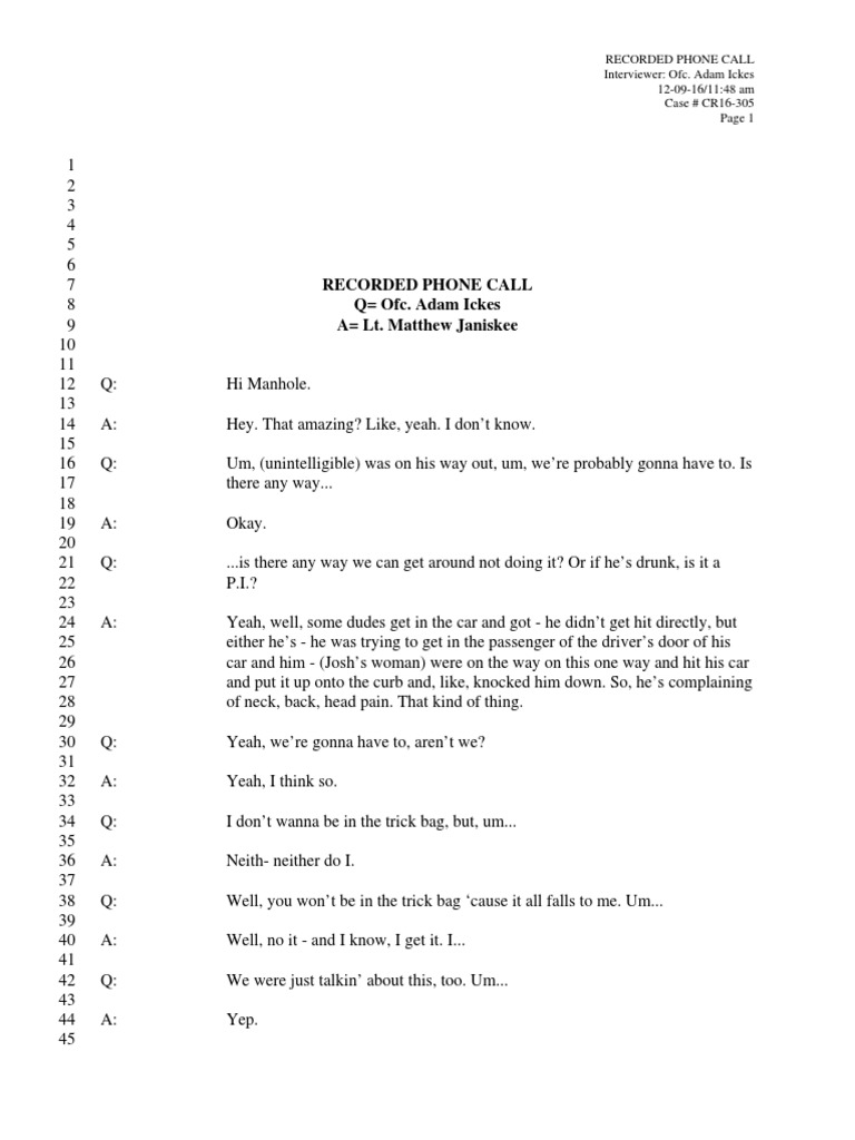 Police Call Transcript Case CR16-305 | PDF | Leisure