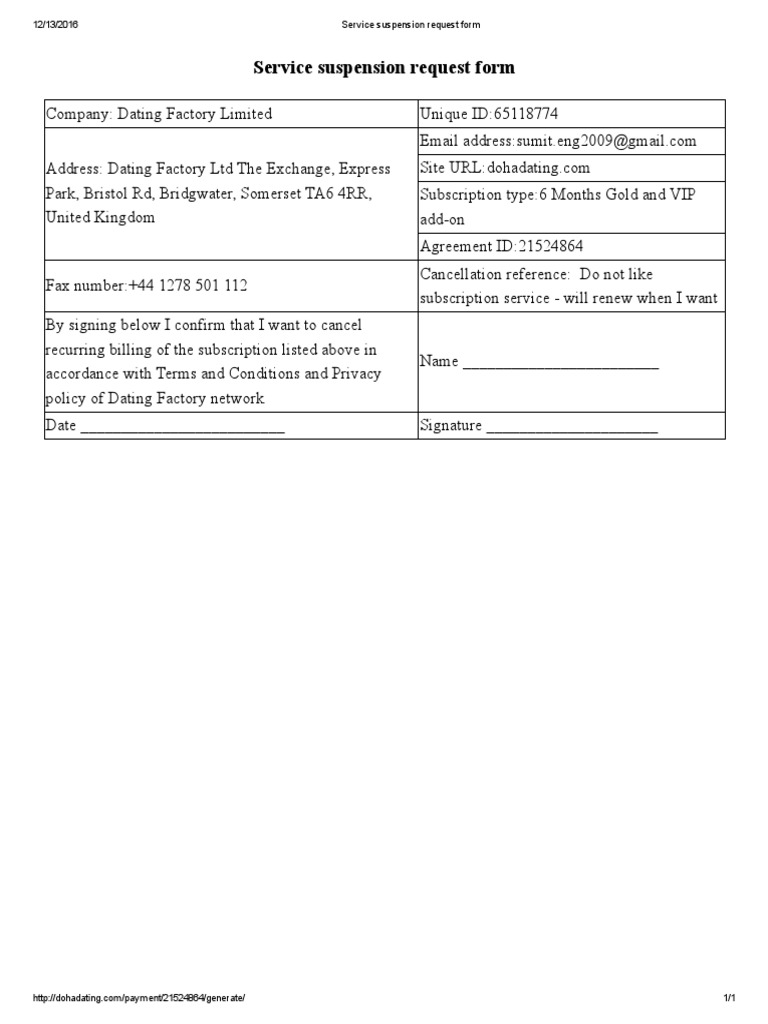 Service Suspension Request Form PDF
