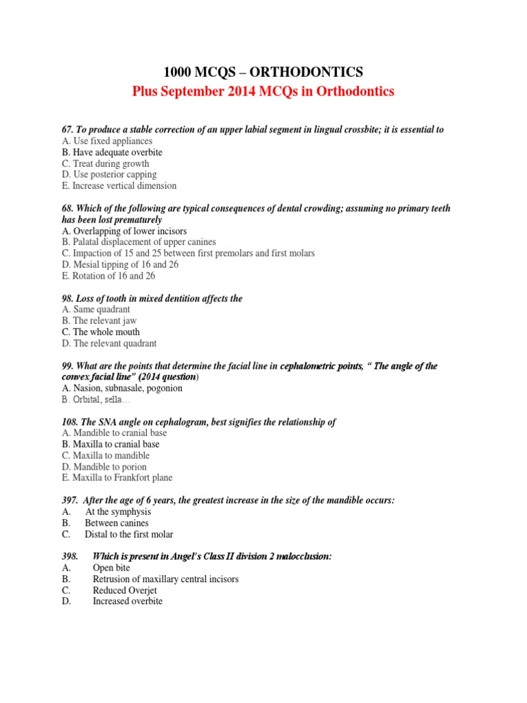 1000 MCQs in Orthodontics | PDF | Orthodontics | Mouth