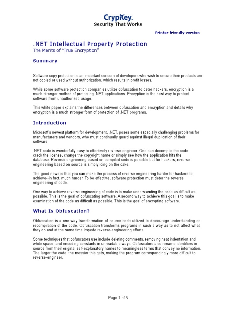 White Paper DOTNET IP Protection - Encryption Vs Obfuscation | PDF ...