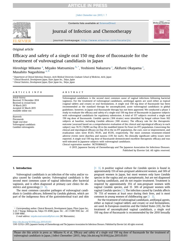 Ef Cacy and Safety of A Single Oral 150 MG Dose of Uconazole For The