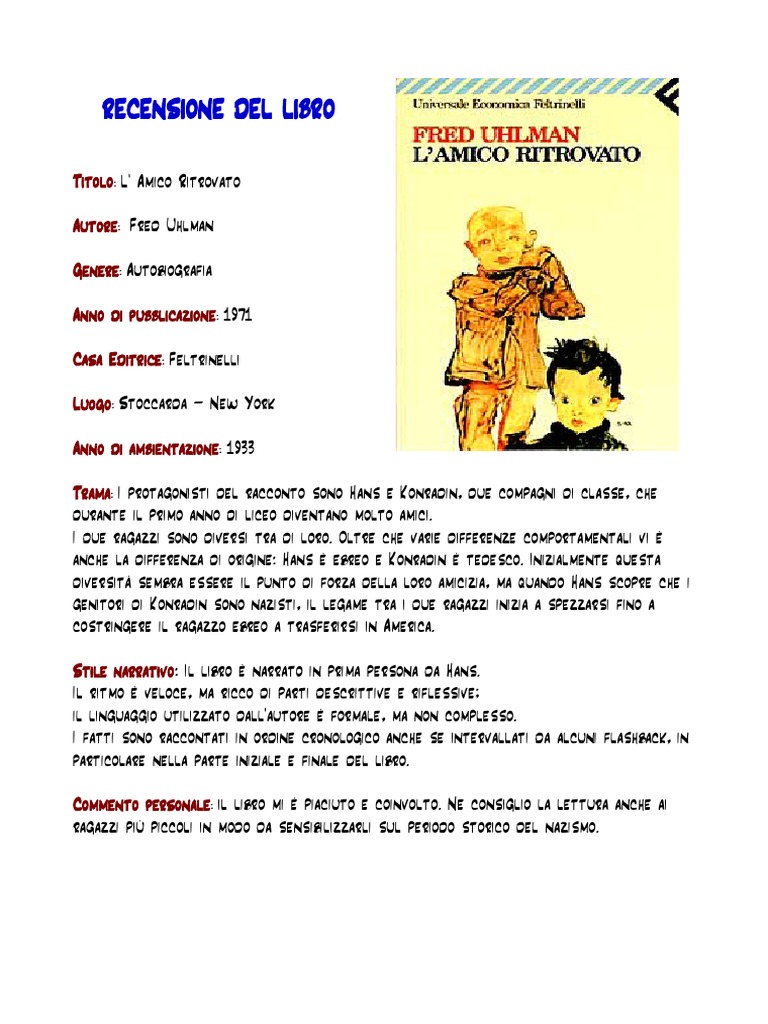 Scheda Libro L'Amico Ritrovato Aloi