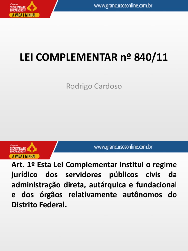 Lei Complementar 840-11 Curso | PDF | Férias trabalhistas | Governo