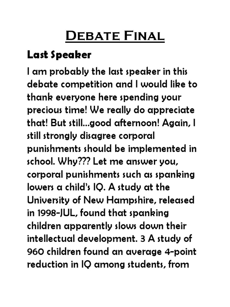 Debate Final: Last Speaker | PDF