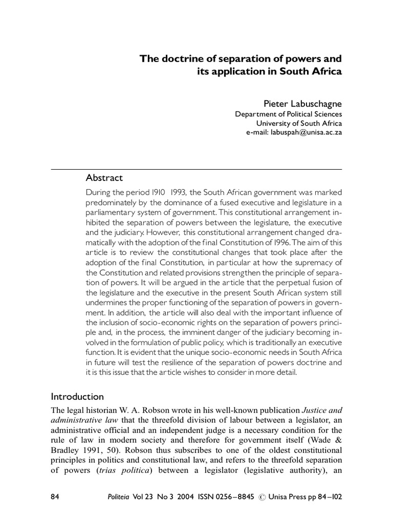 Separation of Powers in South Africa | PDF | Separation Of Powers ...
