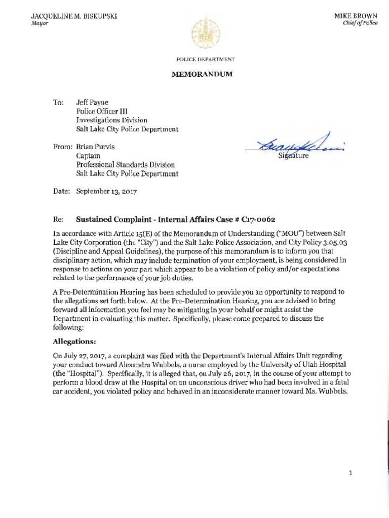 Detective Jeff Payne Internal Affairs Investigation PDF Violence