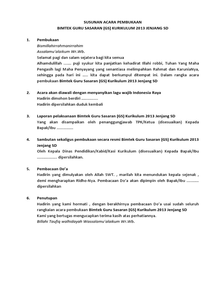 SUSUNAN ACARA PEMBUKAAN