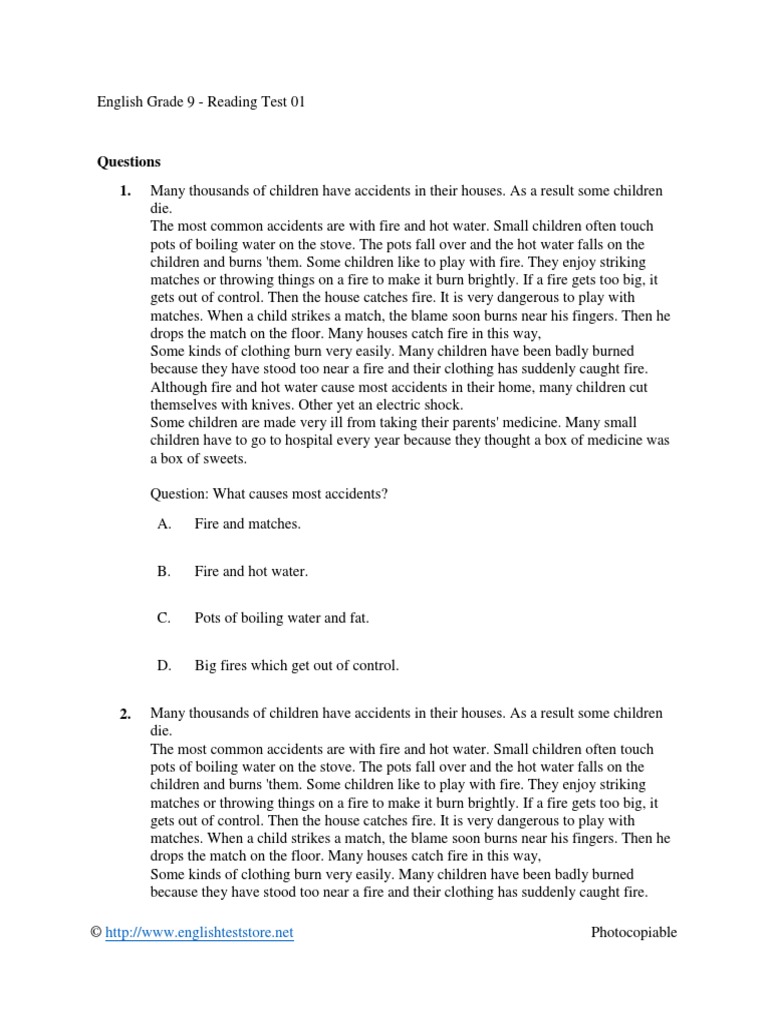 english grade 9 reading test 01pdf nature