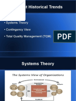 Recent Historical Trends: - Systems Theory - Contingency View - Total Quality Management (TQM)