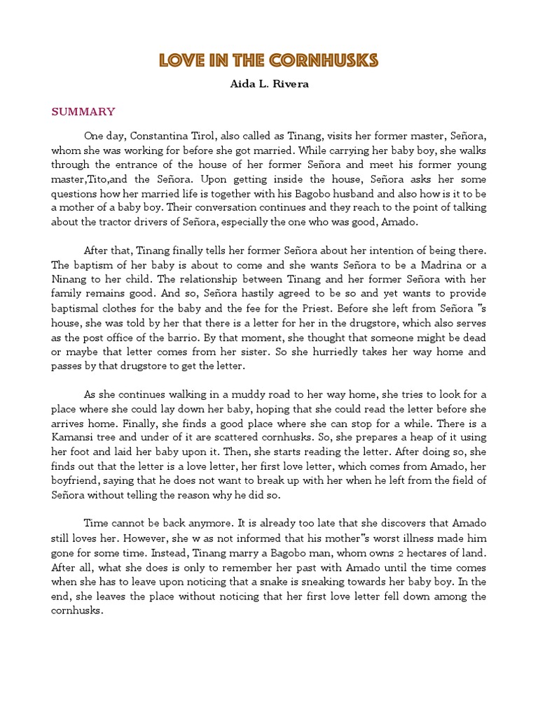 Love in the Cornhusks Analysis Fiction & Literature