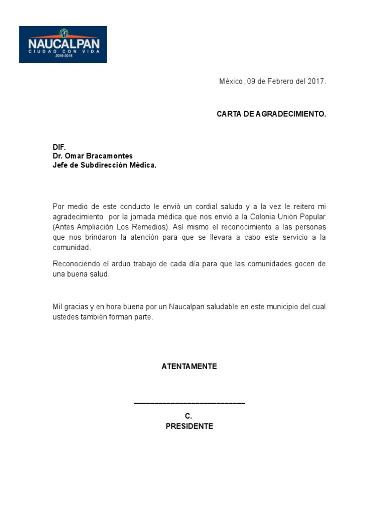 Agradecimiento por jornada médica en Naucalpan | PDF | Salud y bienestar