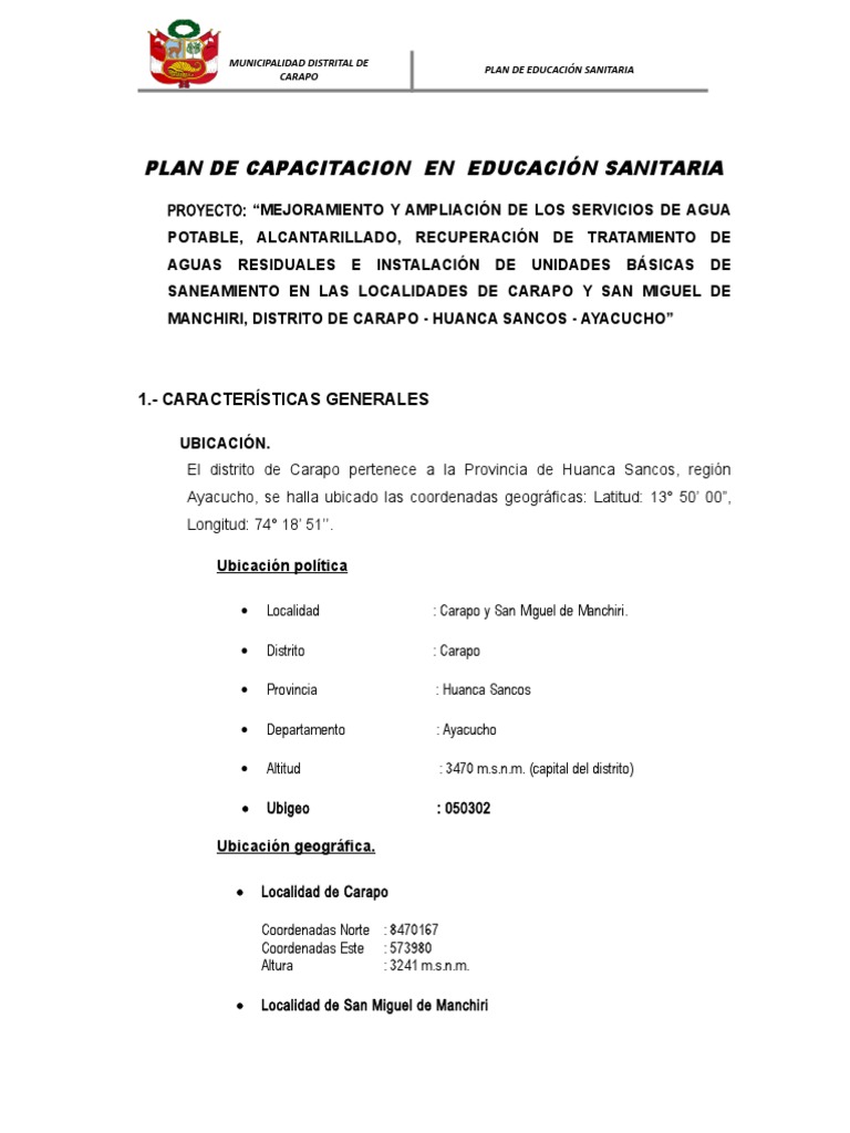 PLAN DE CAPACITACION EN EDUCACIÓN SANITARIA Actualizado | PDF | Agua ...