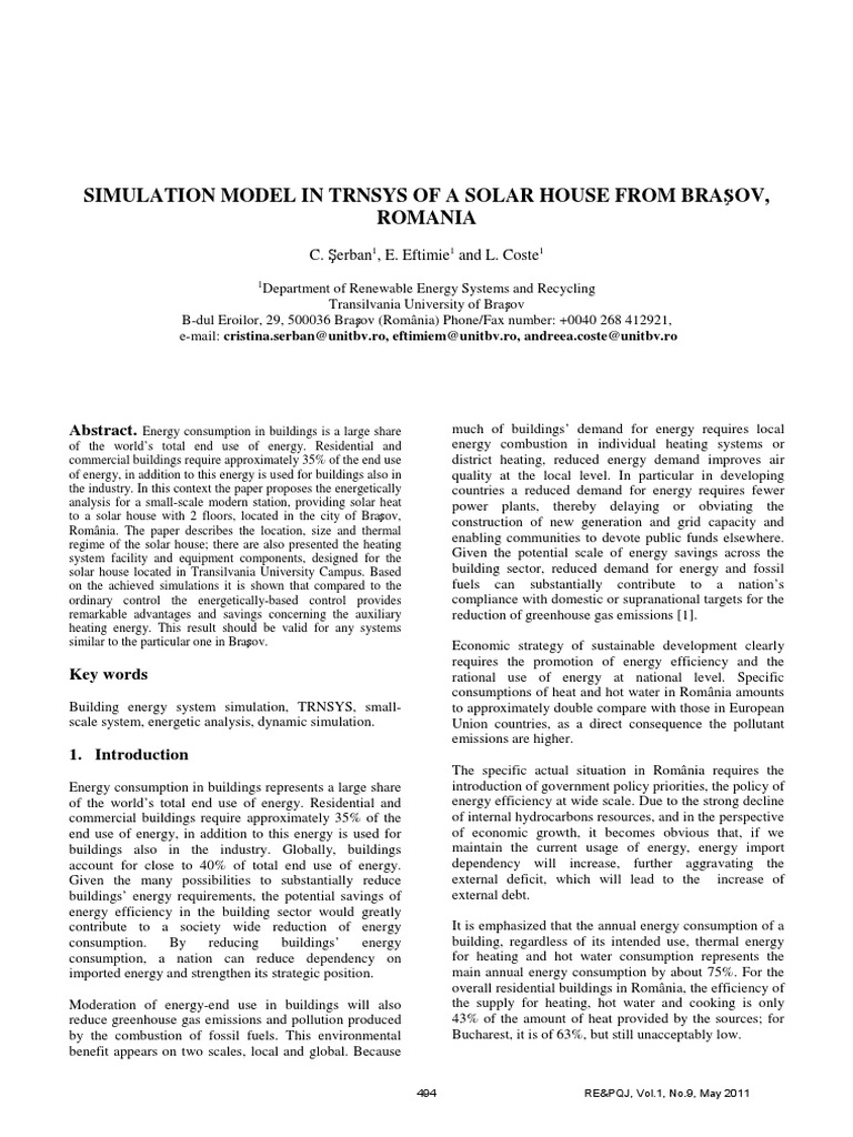 Simulation Model in Trnsys of A Solar House From Braşov, Romania | PDF ...