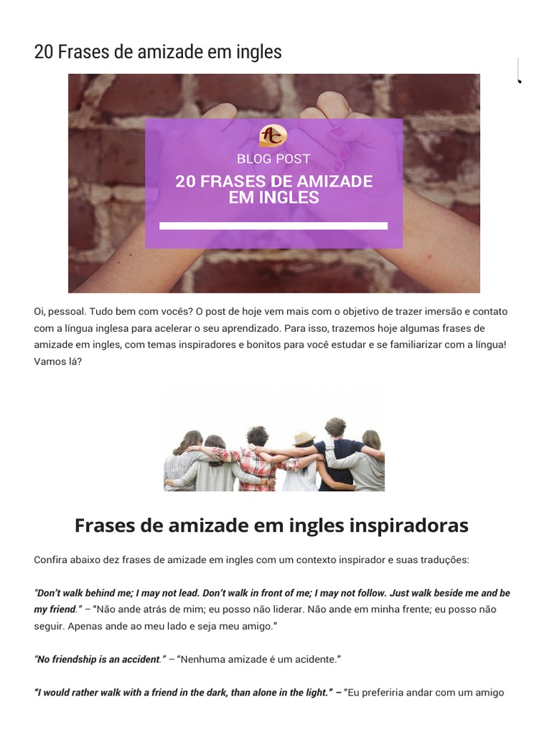 Cartão De Amizade Em Ingles Com Tradução