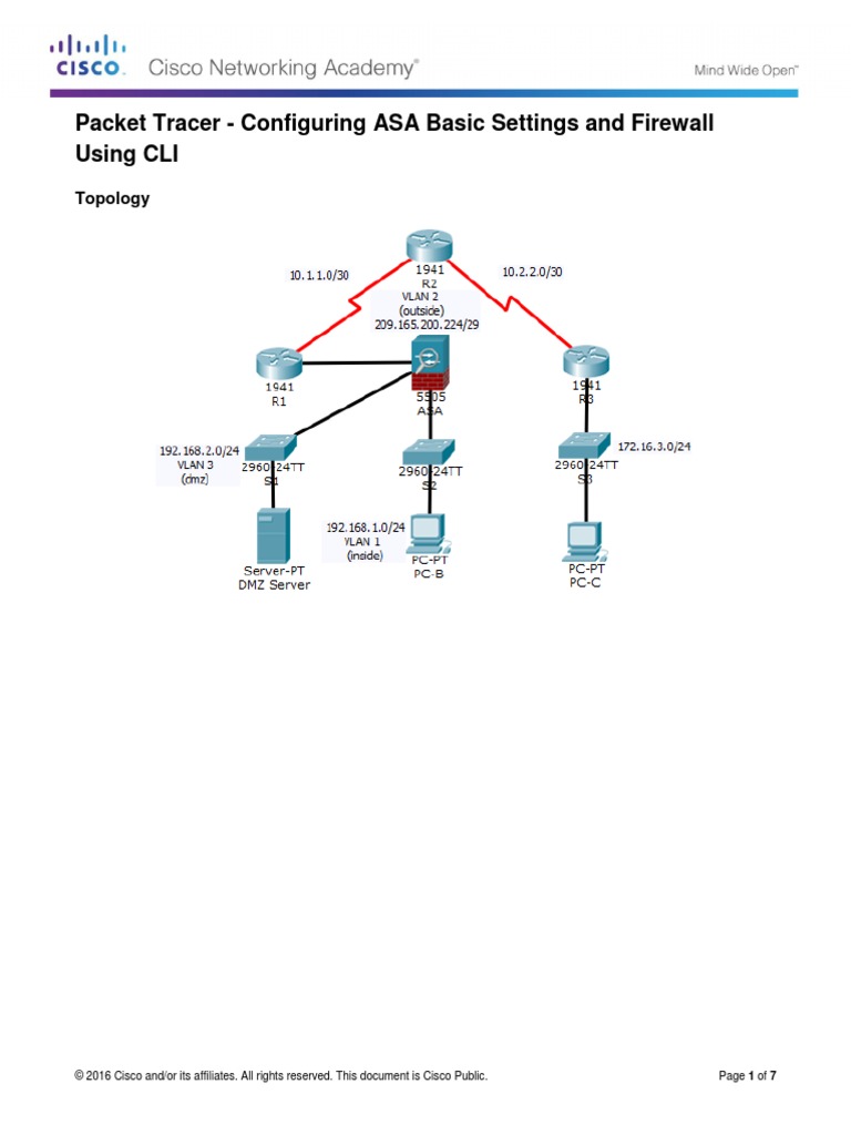 9.3.1.1 Packet Tracer - Configuring ASA Basic Settings and Firewall ...