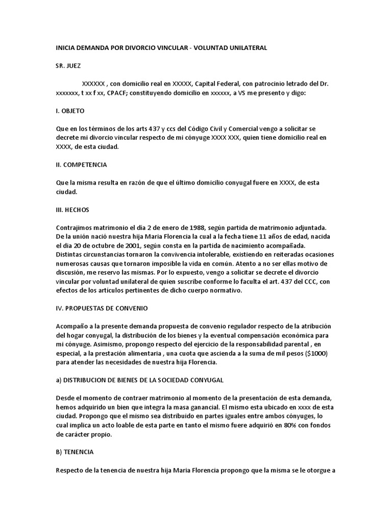 Ejemplo De Contestacion De Demanda De Divorcio Incausado Ejemplo