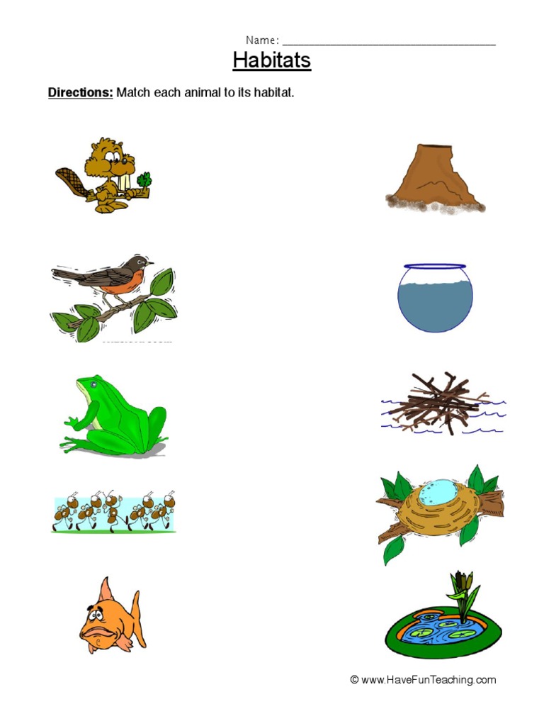 Animal Habitats Worksheet 1 PDF
