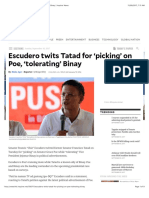 Escudero Twits Tatad For Picking' On Poe, Tolerating' Binay - Inquirer News