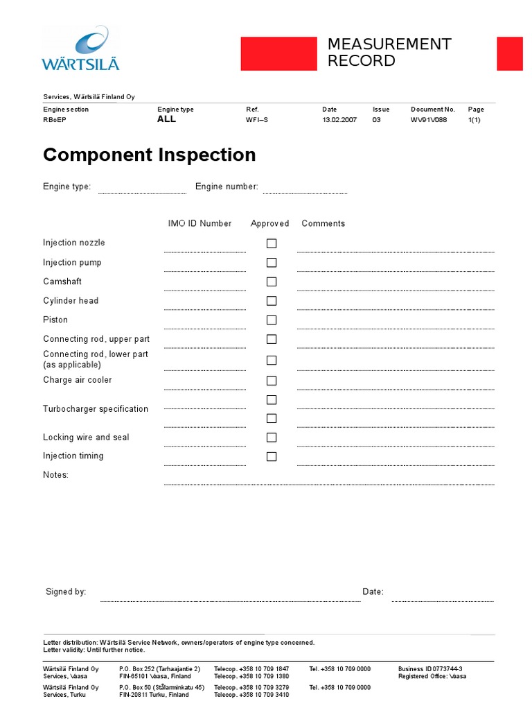 Component Inspection Report | PDF | Engines | Transportation Engineering