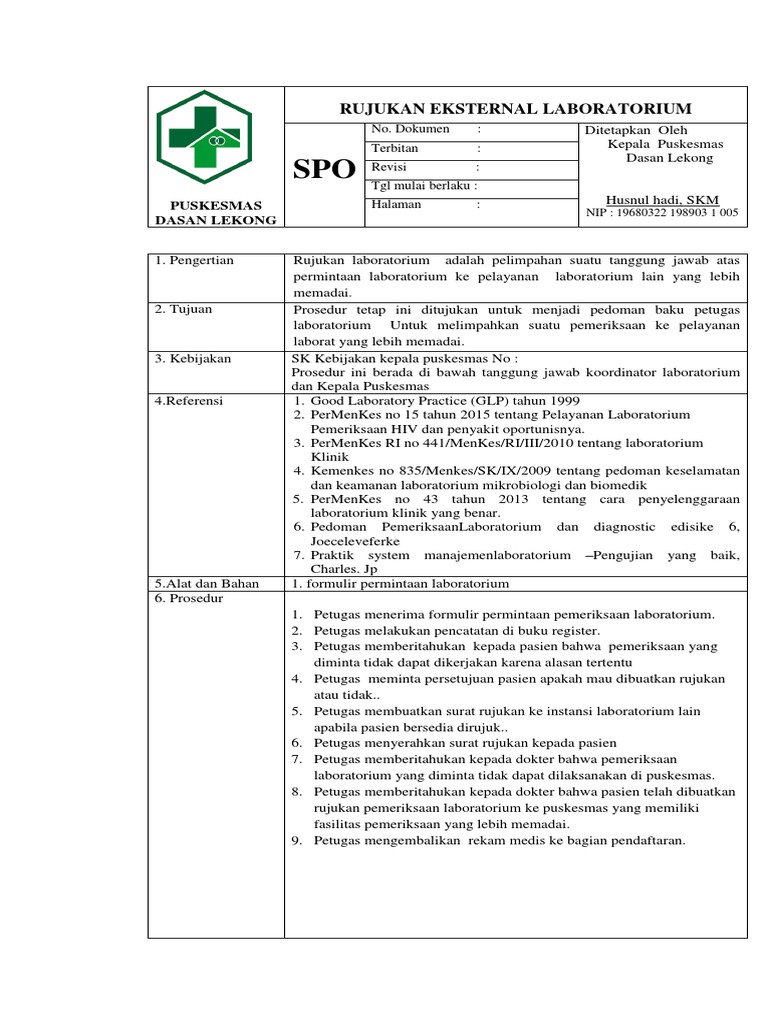 Rujukan Laboratorium Puskesmas Dasan Lekong | PDF