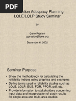 Generation Adequacy Planning LOLE/LOLP Study Seminar