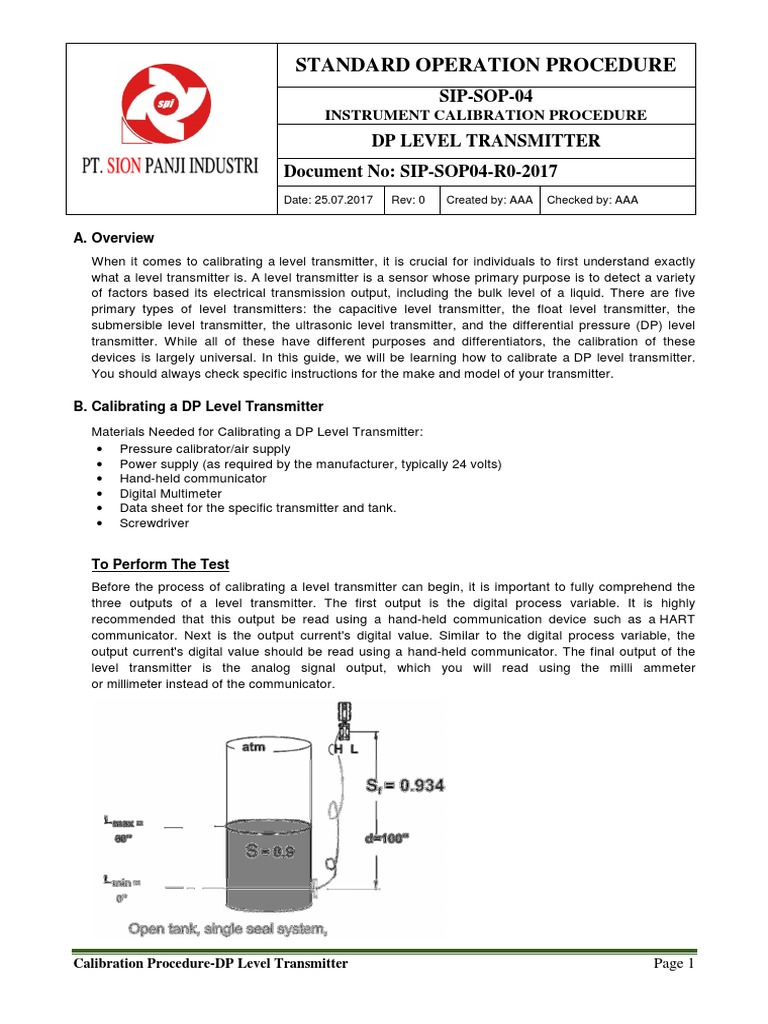 SipSop04R02017 Sop DPT Level Calibration PDF Calibration