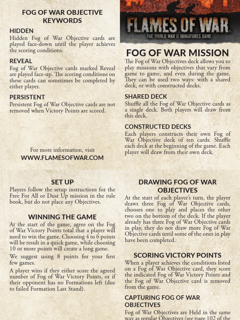 Fog of War Objective Card Rules | PDF | Playing Cards | Leisure Activities
