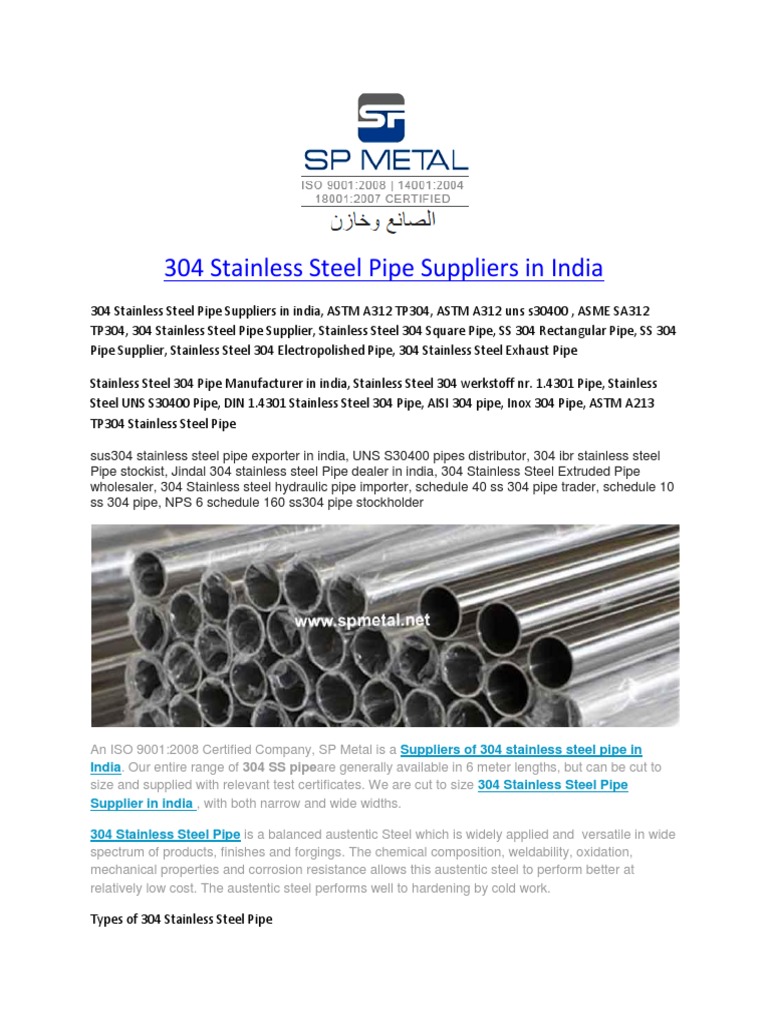 304 Stainless Steel Pipe Suppliers in India PDF Stainless Steel Steel