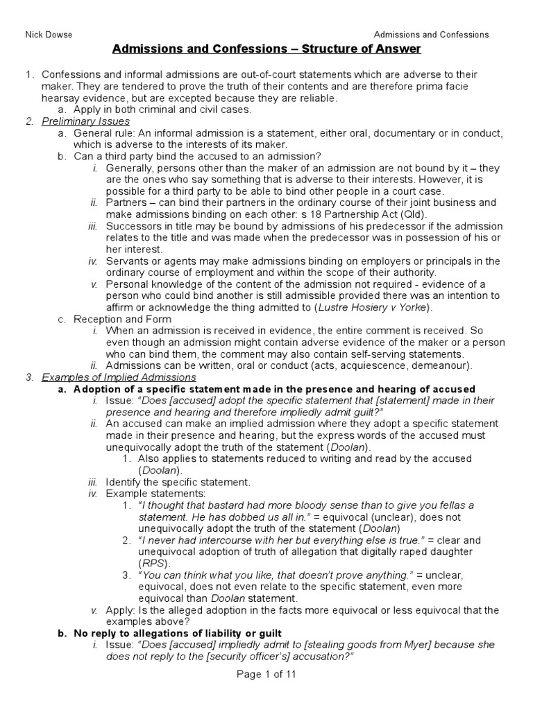 Admissions and Confessions | PDF | Confession (Law) | Right To Silence