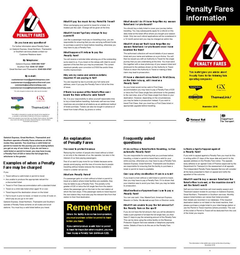 Penalty Fares Leaflet | PDF | Ticket (Admission) | Fare