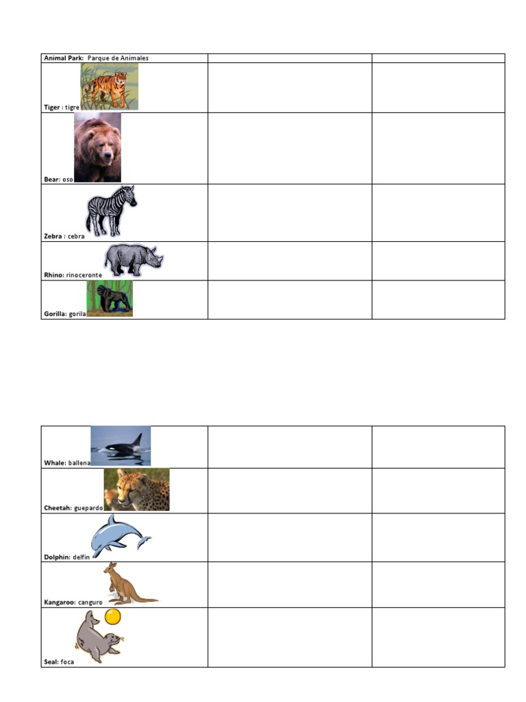 Animal Names in English and Spanish | PDF