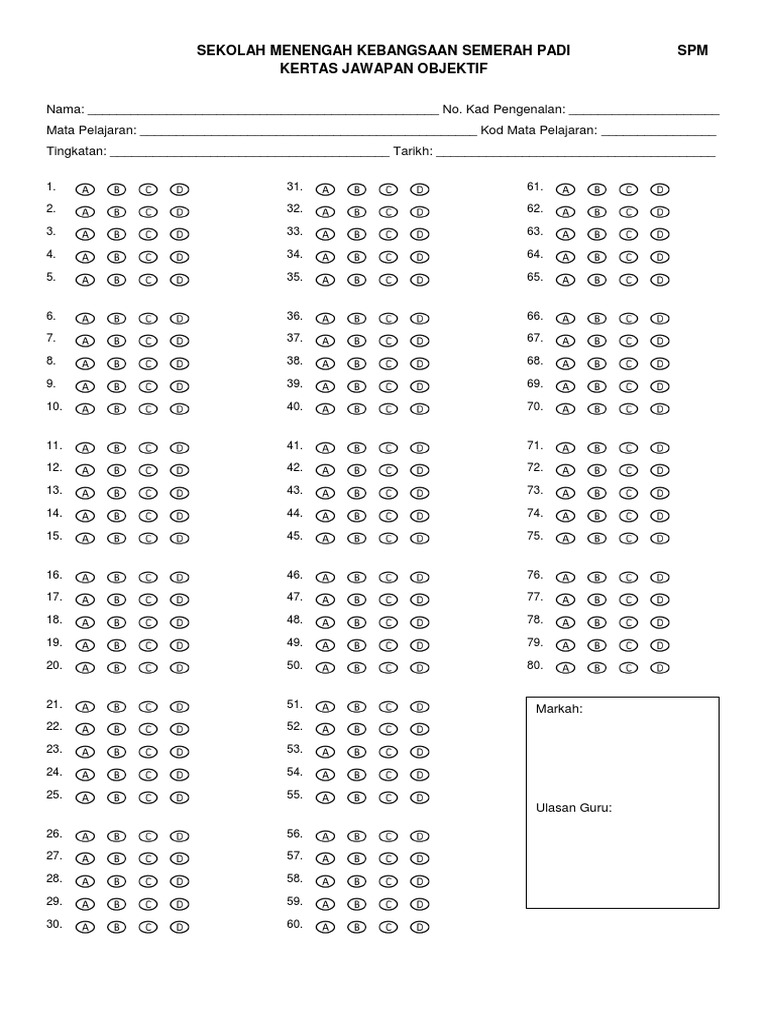 Kertas Jawapan Objektif Spm Pdf