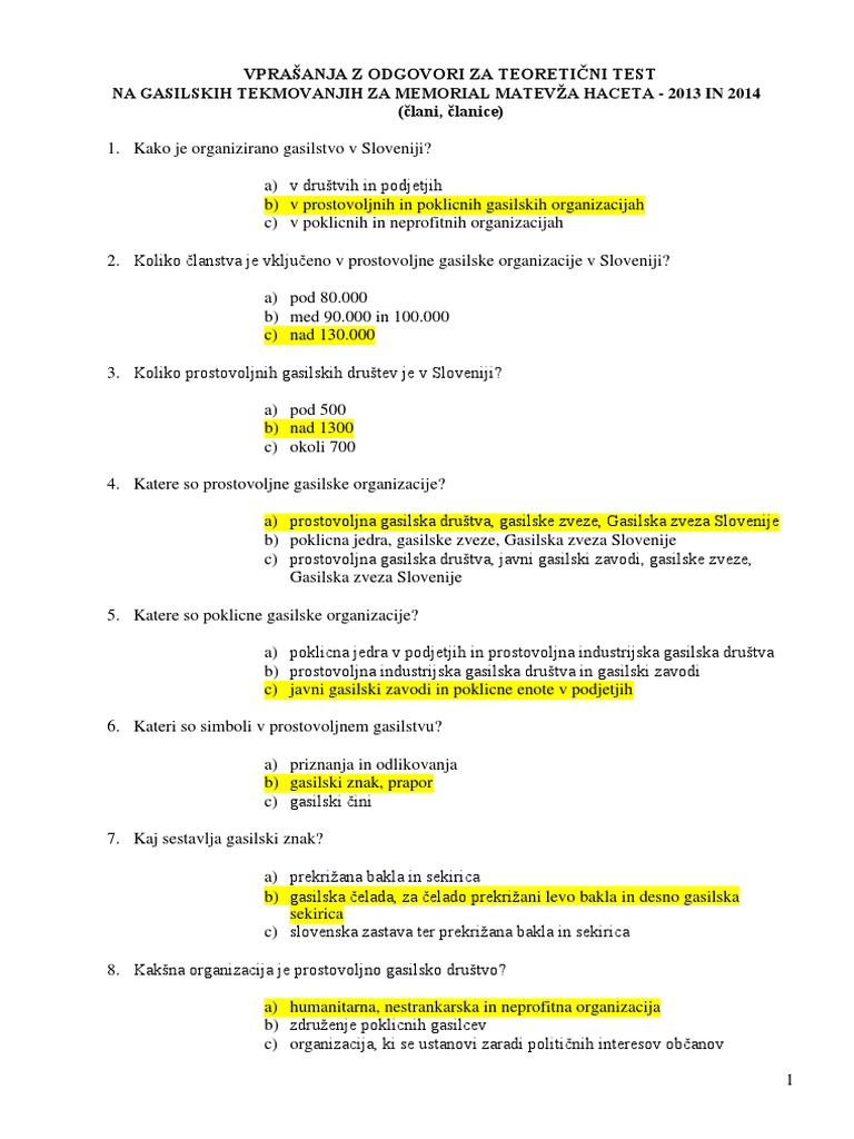 Vprašanja Z Odgovori Za Teoretični Test MH | PDF