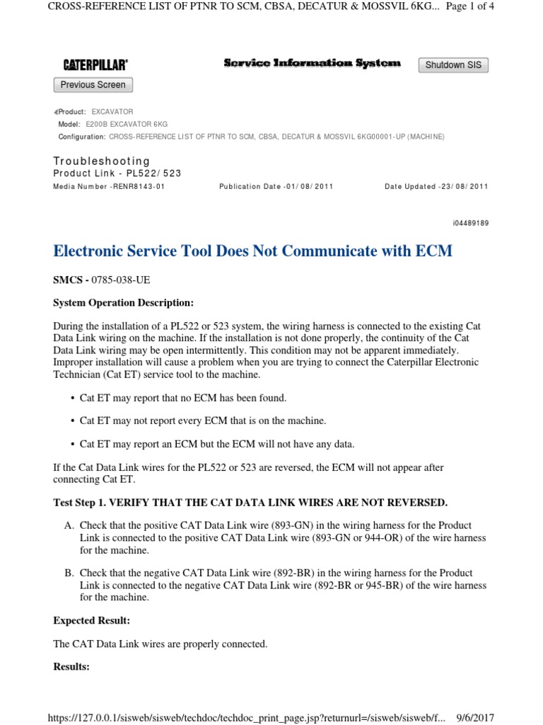 Electronic Service Tool Does Not Communicate With ECM PDF