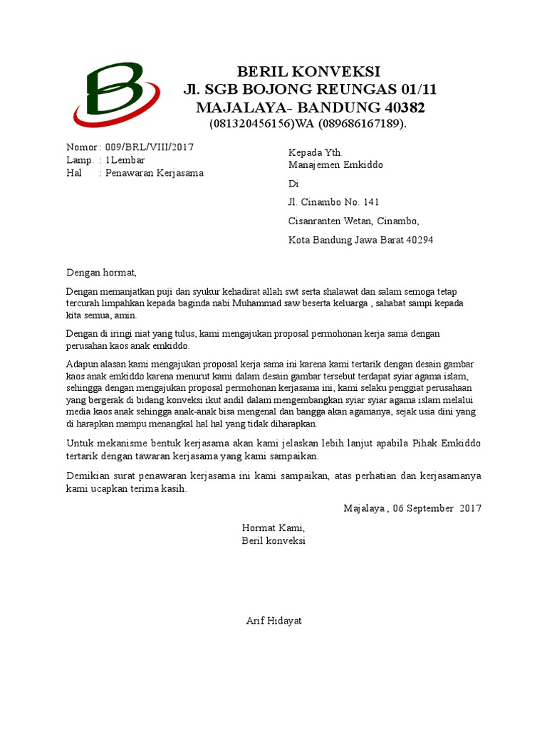 Contoh Surat Permohonan Kerjasama Pdf