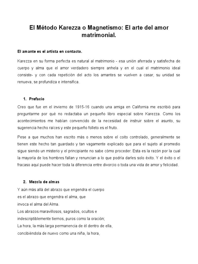 El Método Karezza: Arte del Amor Matrimonial | PDF | Amor | Orgasmo
