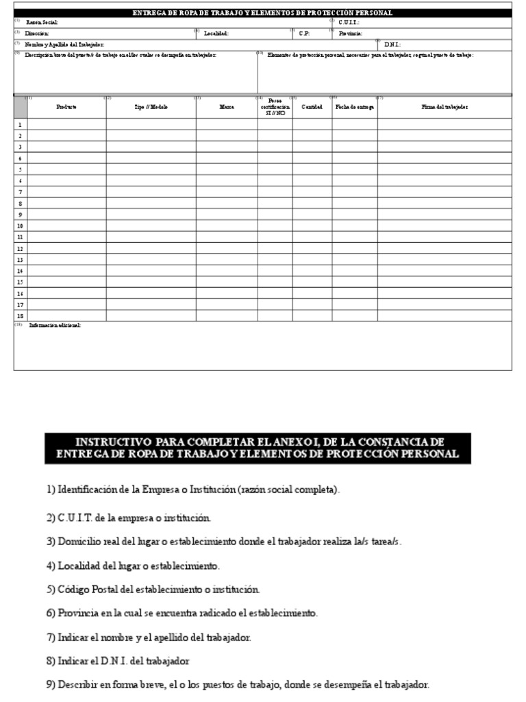 formato entrega de ropa de trabajo y epp.xls  Business  Tecnología