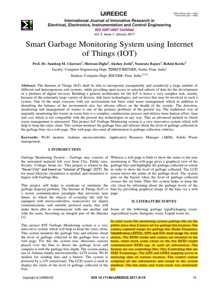 Smart Garbage Monitoring System Unsing Internet PDF | PDF | Infrared ...
