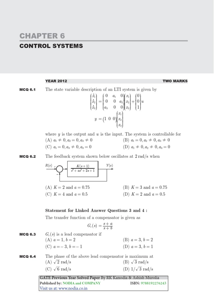 EE Control System 20012011 (Solutions) PDF Control Theory
