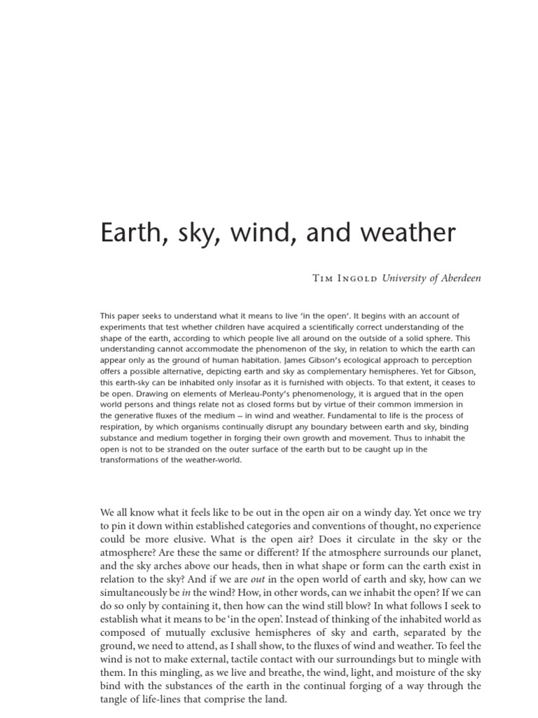 Ingold Earth, Sky, Wind, and Weather PDF Sky Perception