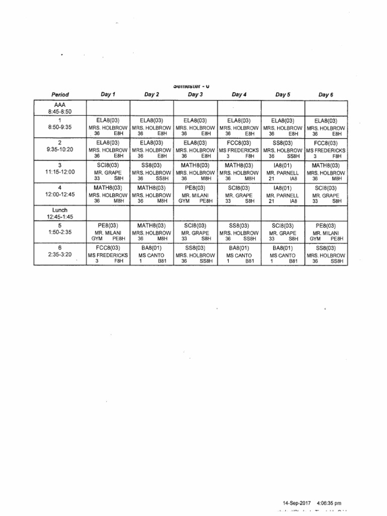 8h Timetable | PDF