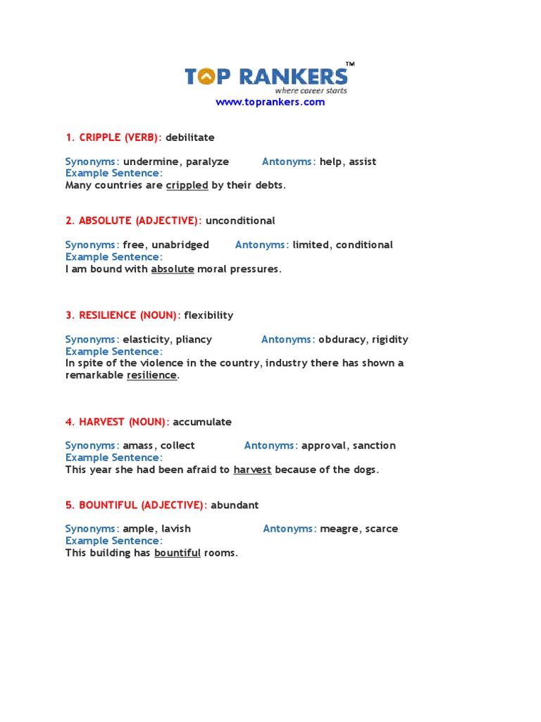Cripple (Verb) Synonyms Antonyms Example Sentence PDF