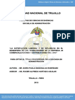 Satisfaccion Laboral y Su Influecia en El Desempeño de Los Trabajadores -PERU