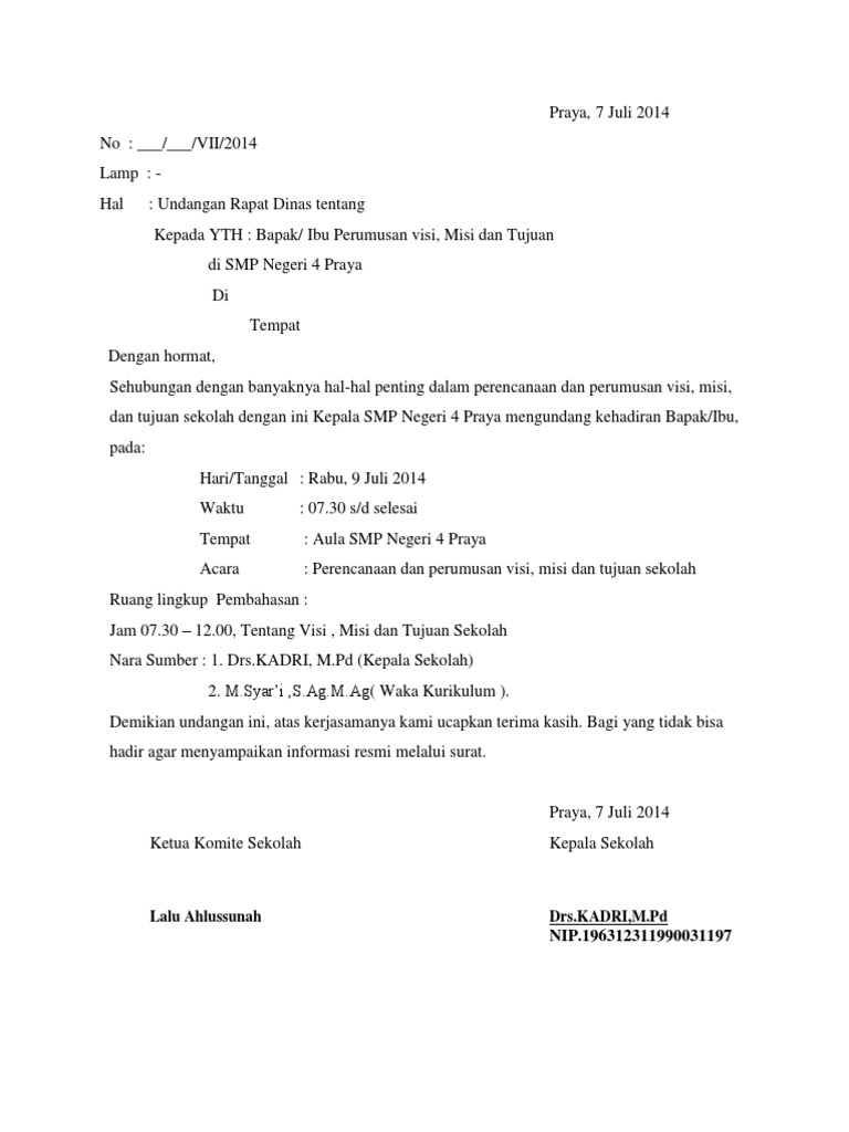 Contoh Surat Undangan Perumusan Visi Dan Misi | PDF