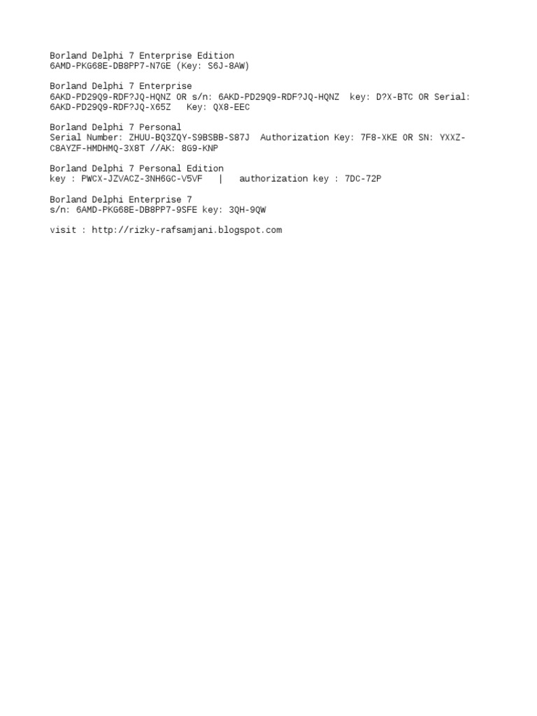 Borland Delphi 7 Personal Keygen Serial