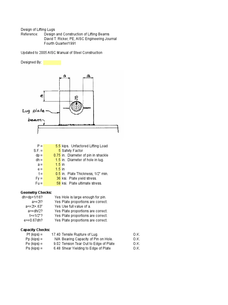 Lifting Lug Design Specifications | PDF